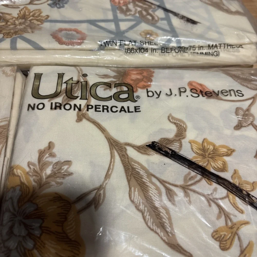 Vintage NEW J.P. Stevens Utica Twin Sheets Set & 2 Pillow Cases, Fall Flora